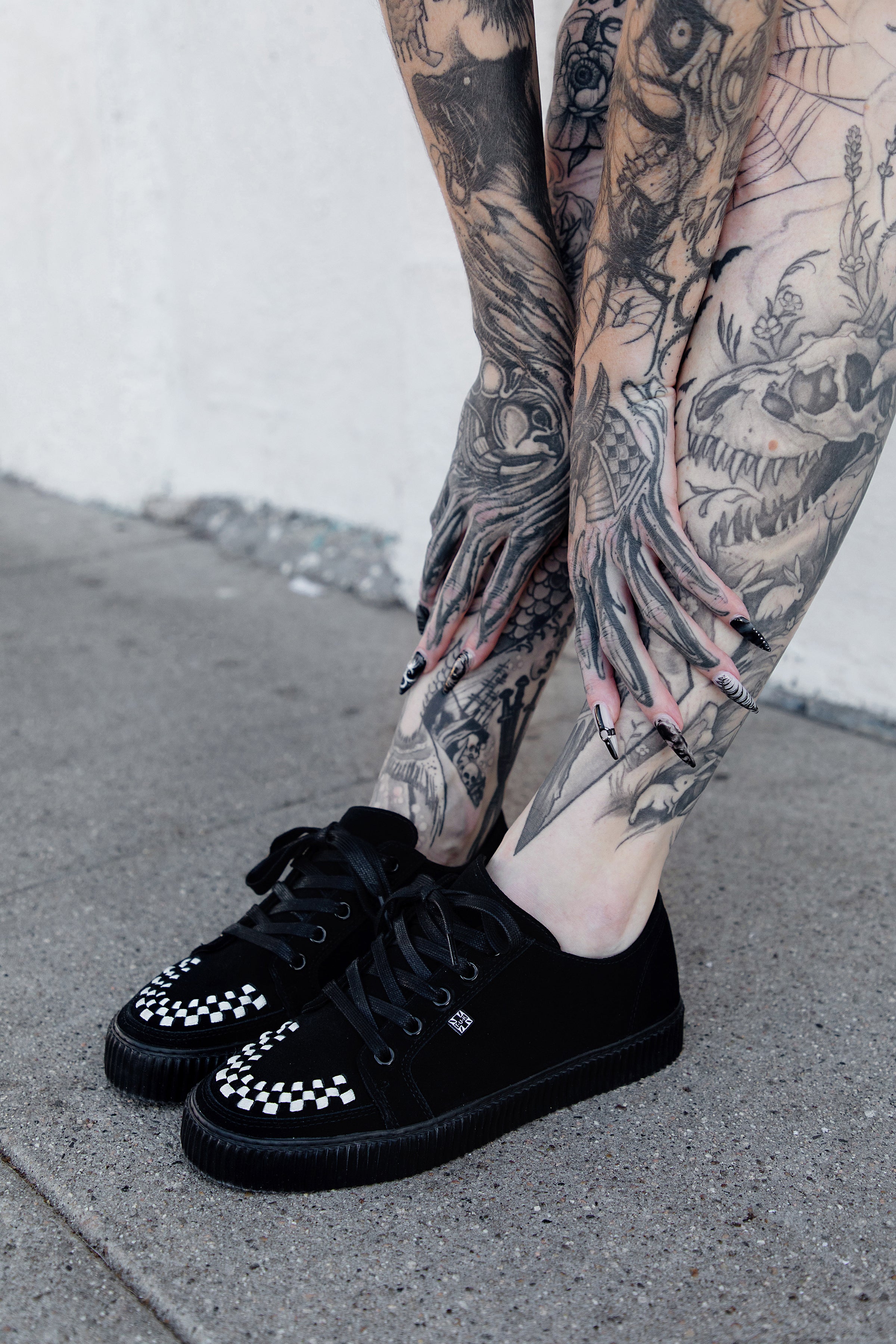 Black & White Suede Lace-Up Creeper Sneaker