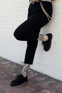 Black Twill  Spiked  Lace Up Sneaker