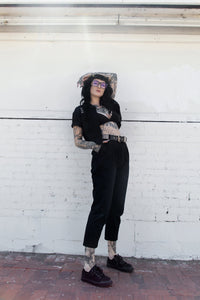 Black Twill  Spiked  Lace Up Sneaker