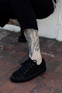 Black Twill  Spiked  Lace Up Sneaker