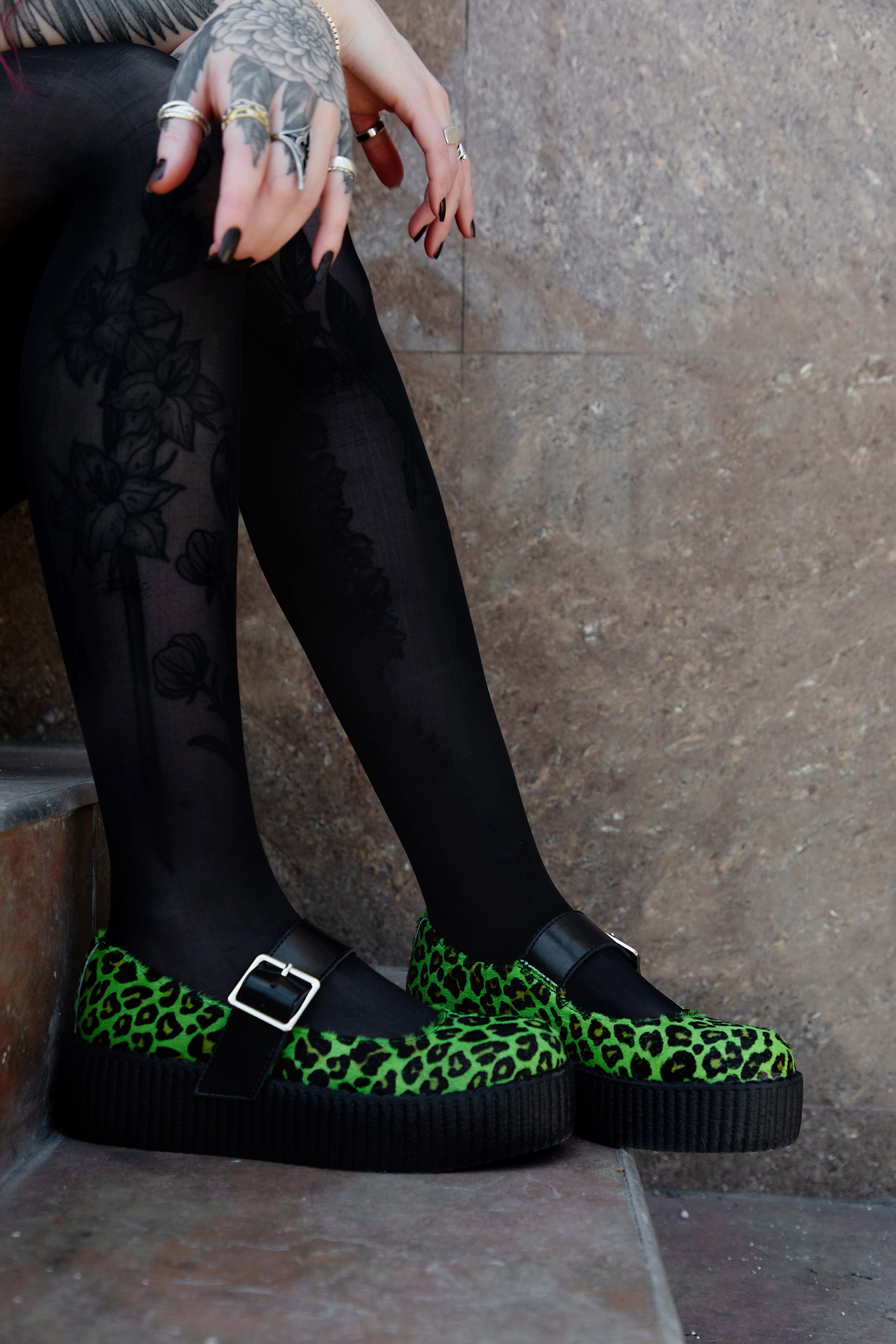 Green Leopard Cow Hair Mondo Mary Jane