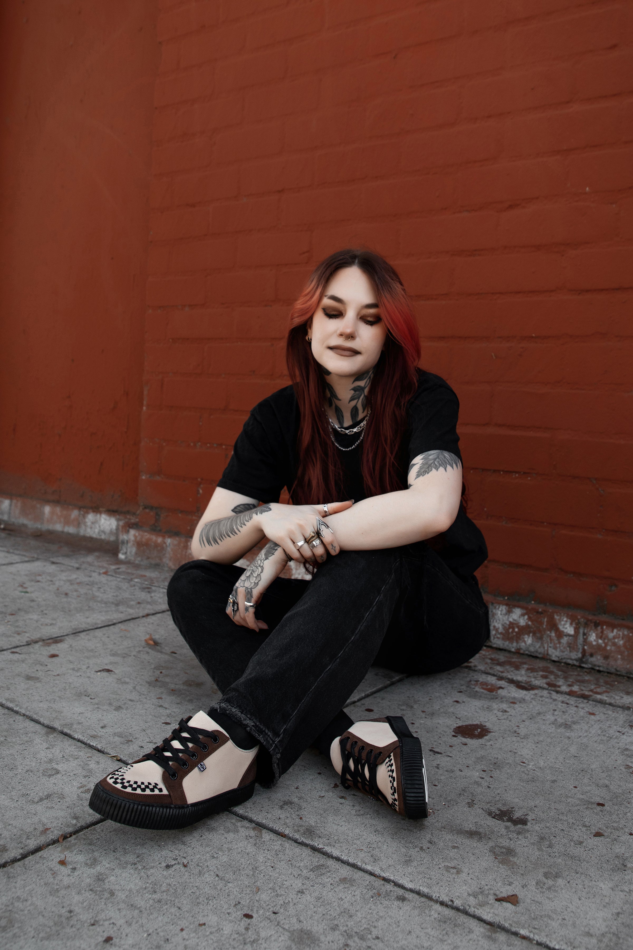 Tan & Brown Suede Lace-Up Creeper Sneaker