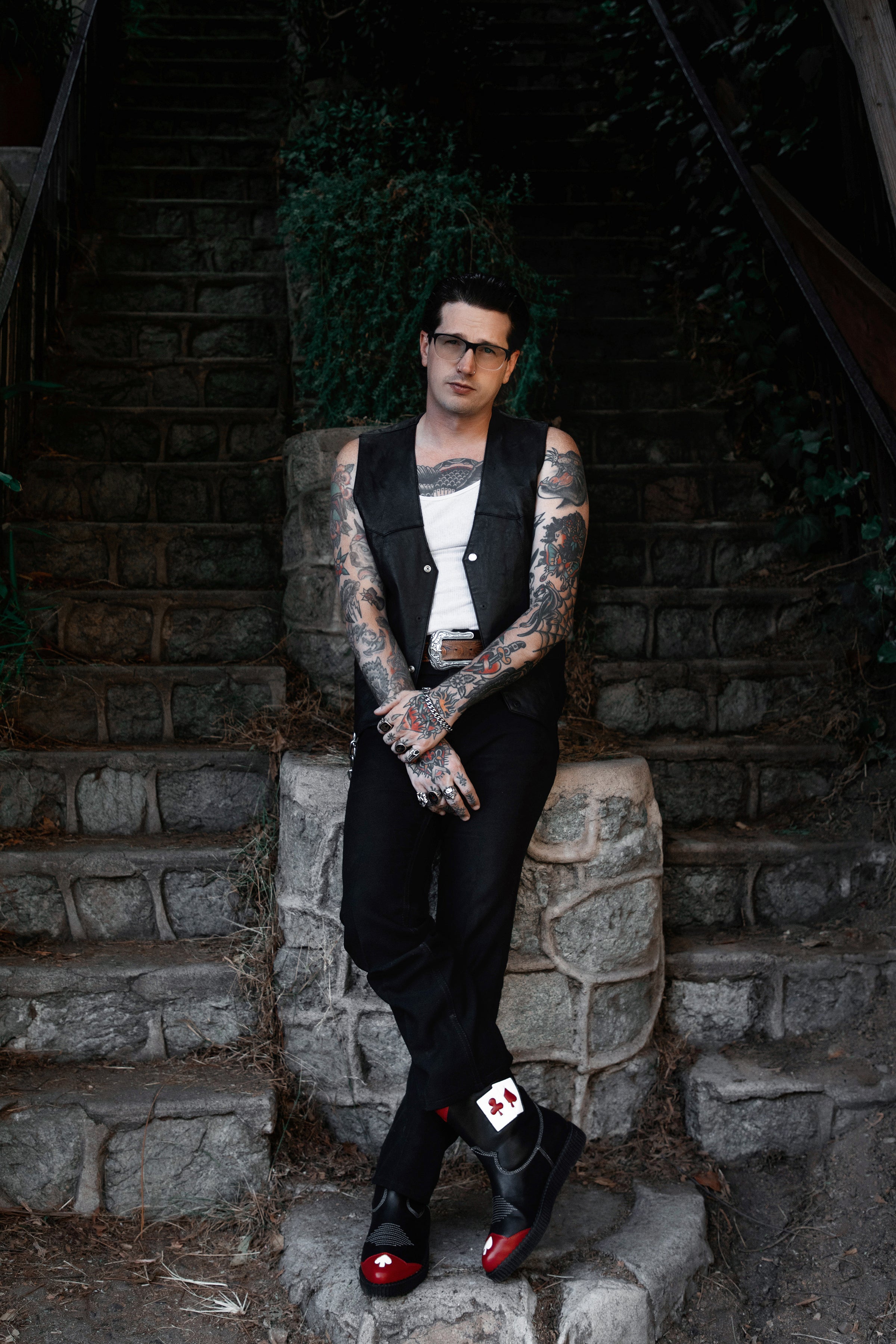 Black & Red Playing Cards Western Creeper Boot