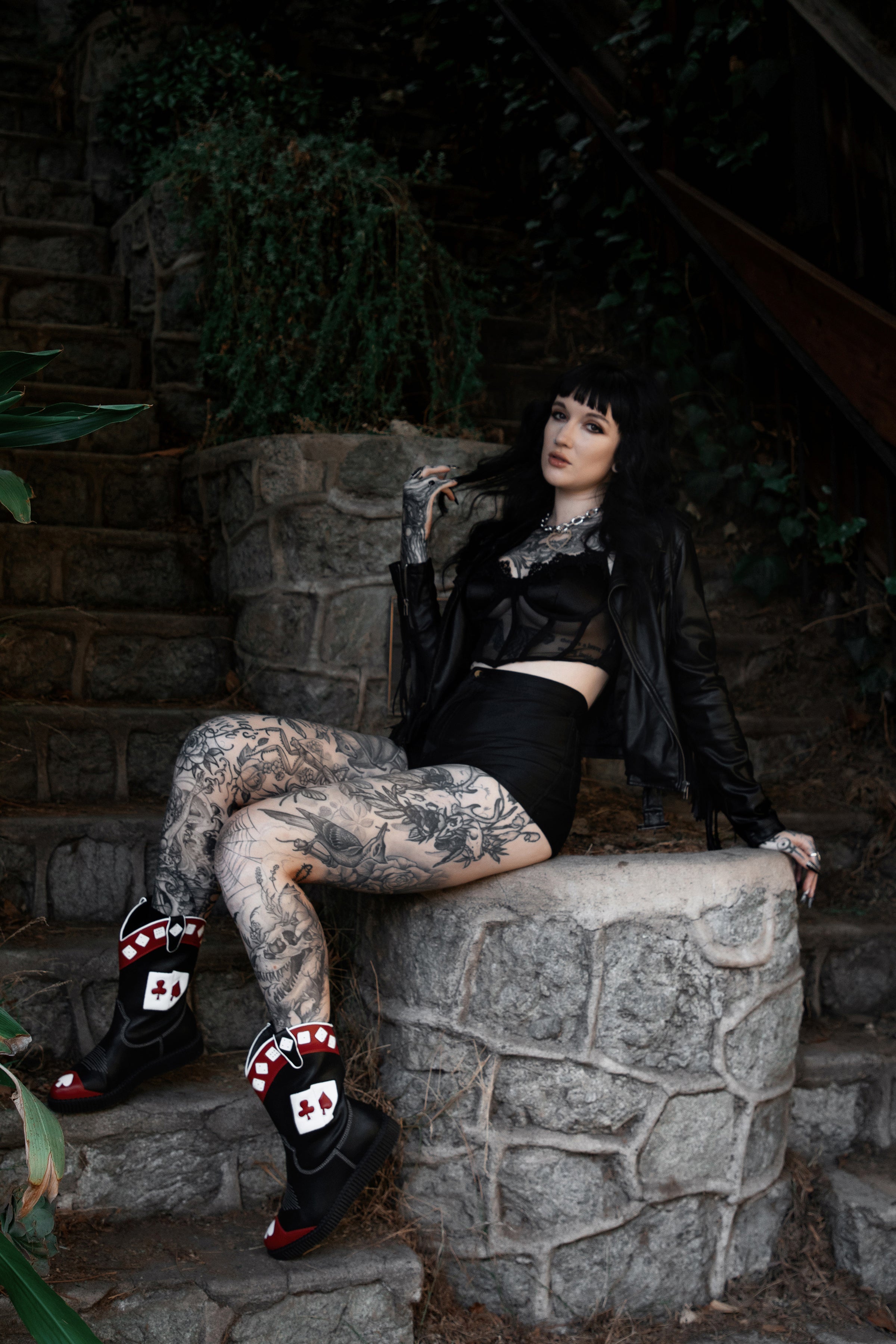 Black & Red Playing Cards Western Creeper Boot