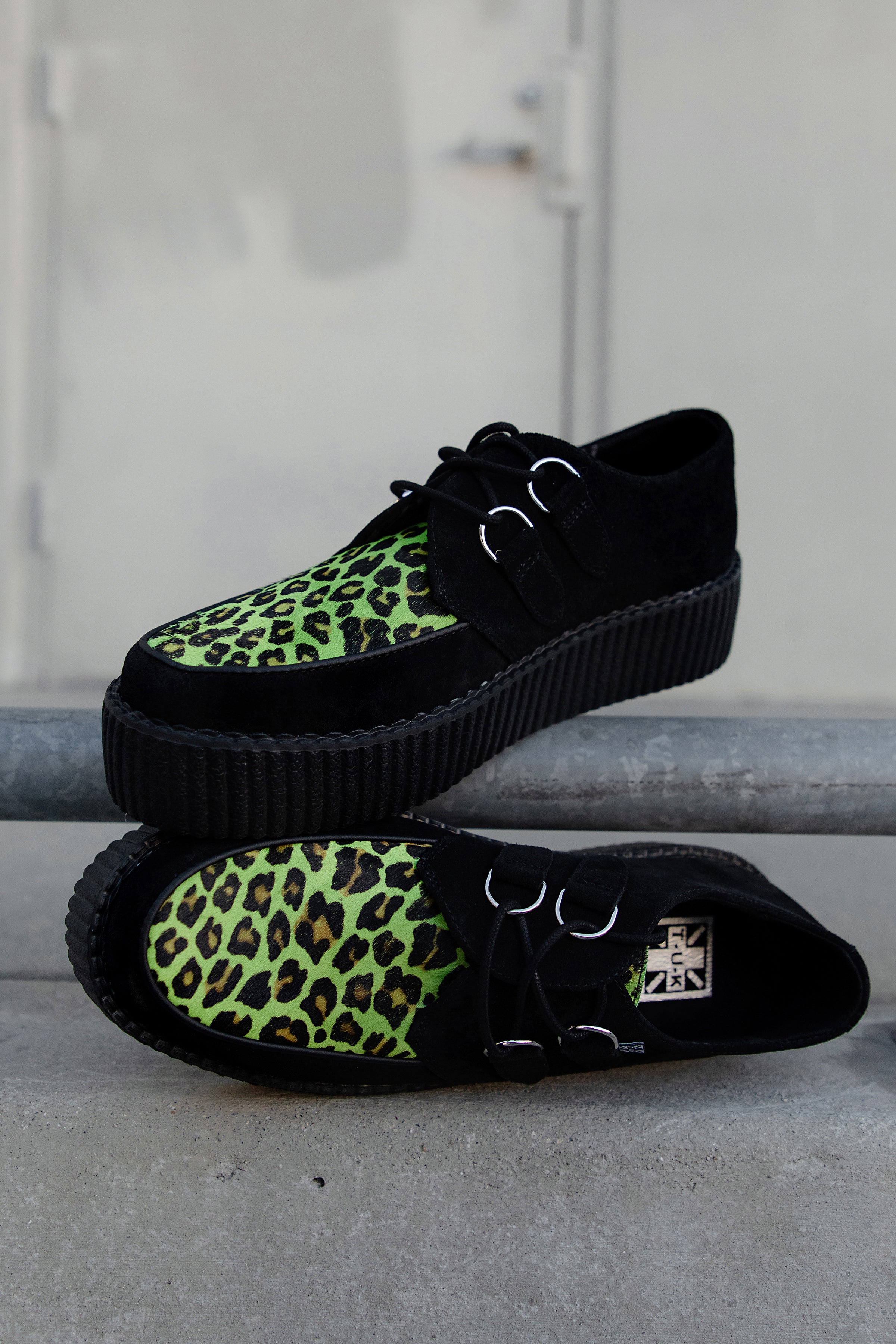 Black & Green Leopard Suede Mondo Creeper
