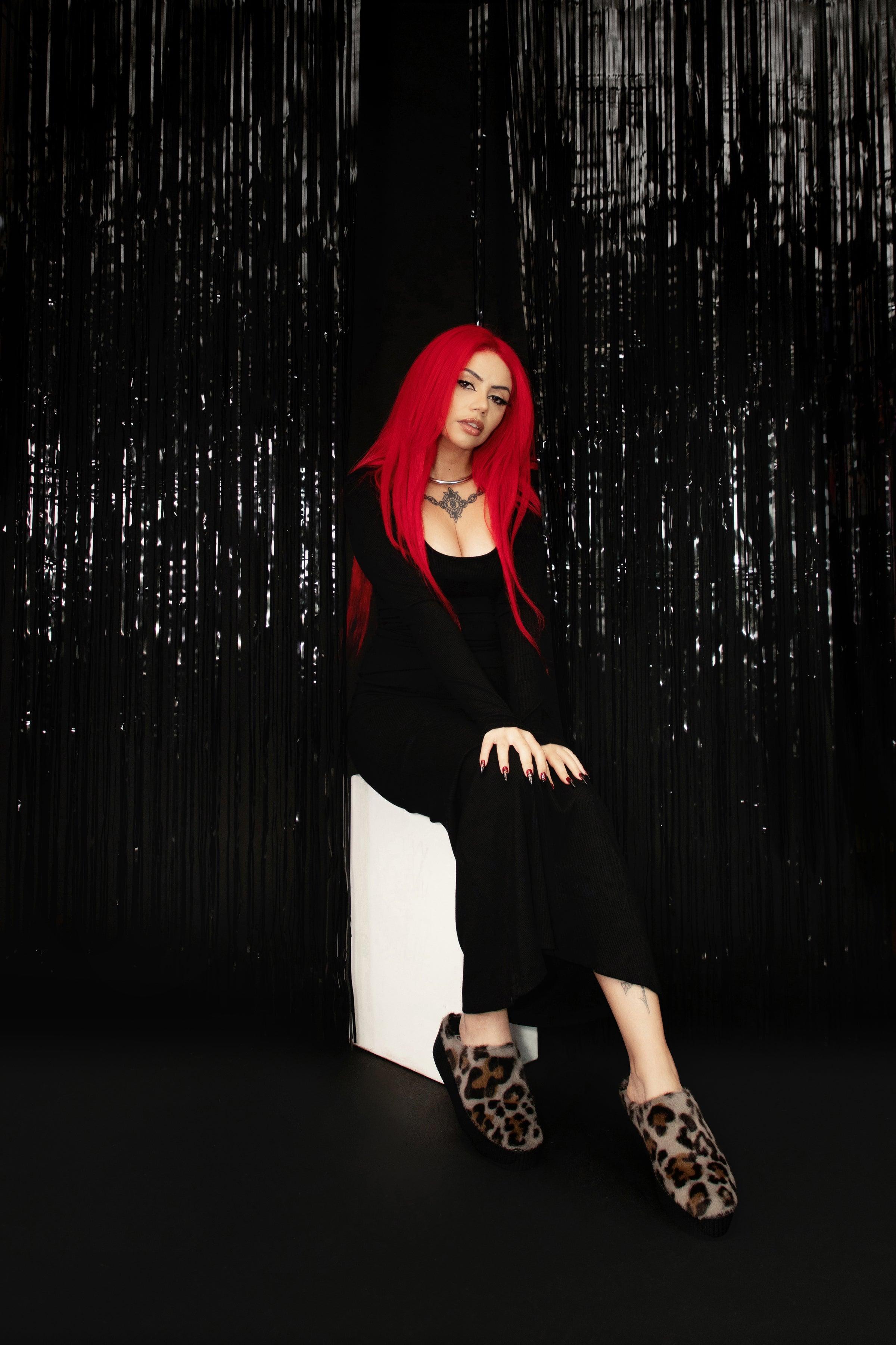 Grey Leopard Faux Fur Creeper Mule