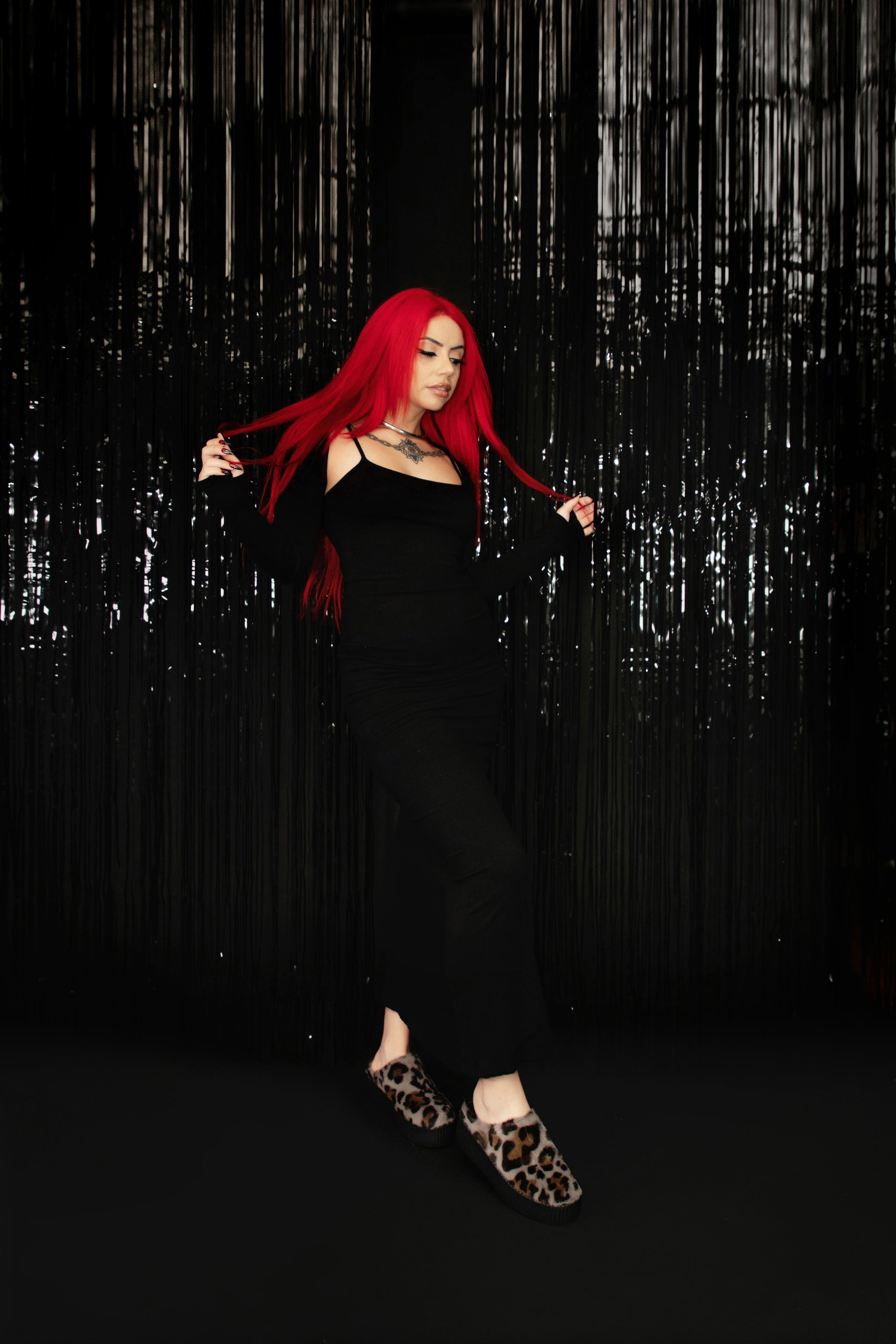 Grey Leopard Faux Fur Creeper Mule