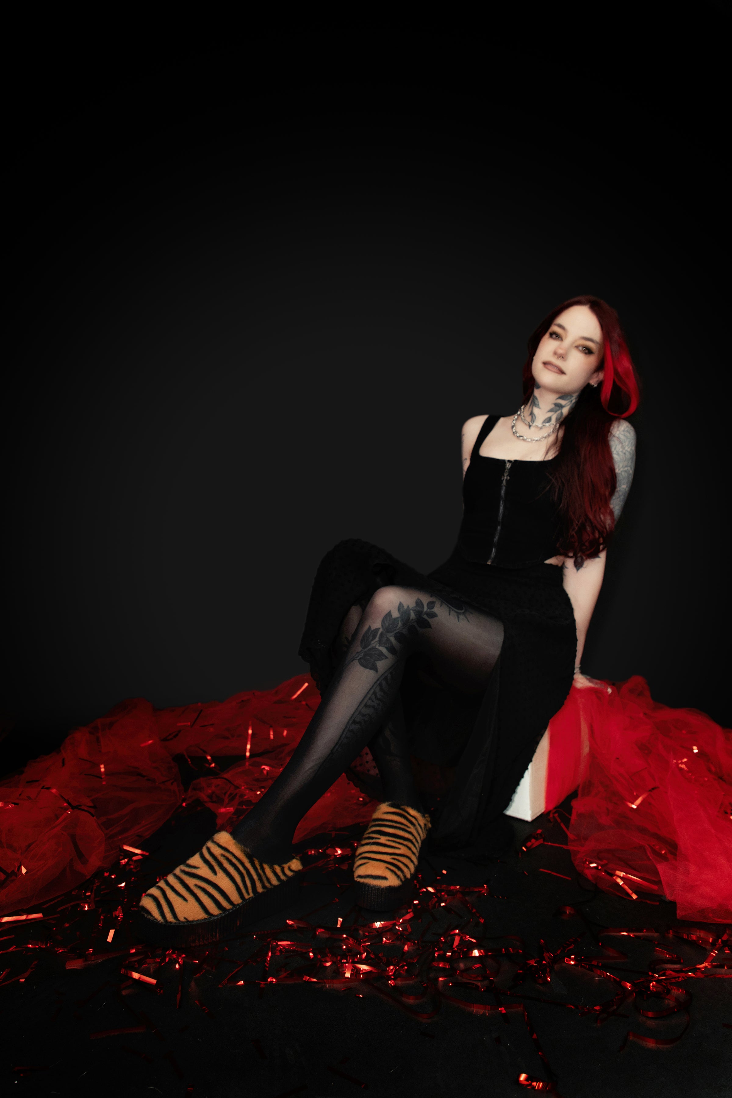 Tiger Stripe Faux Fur Creeper Mule