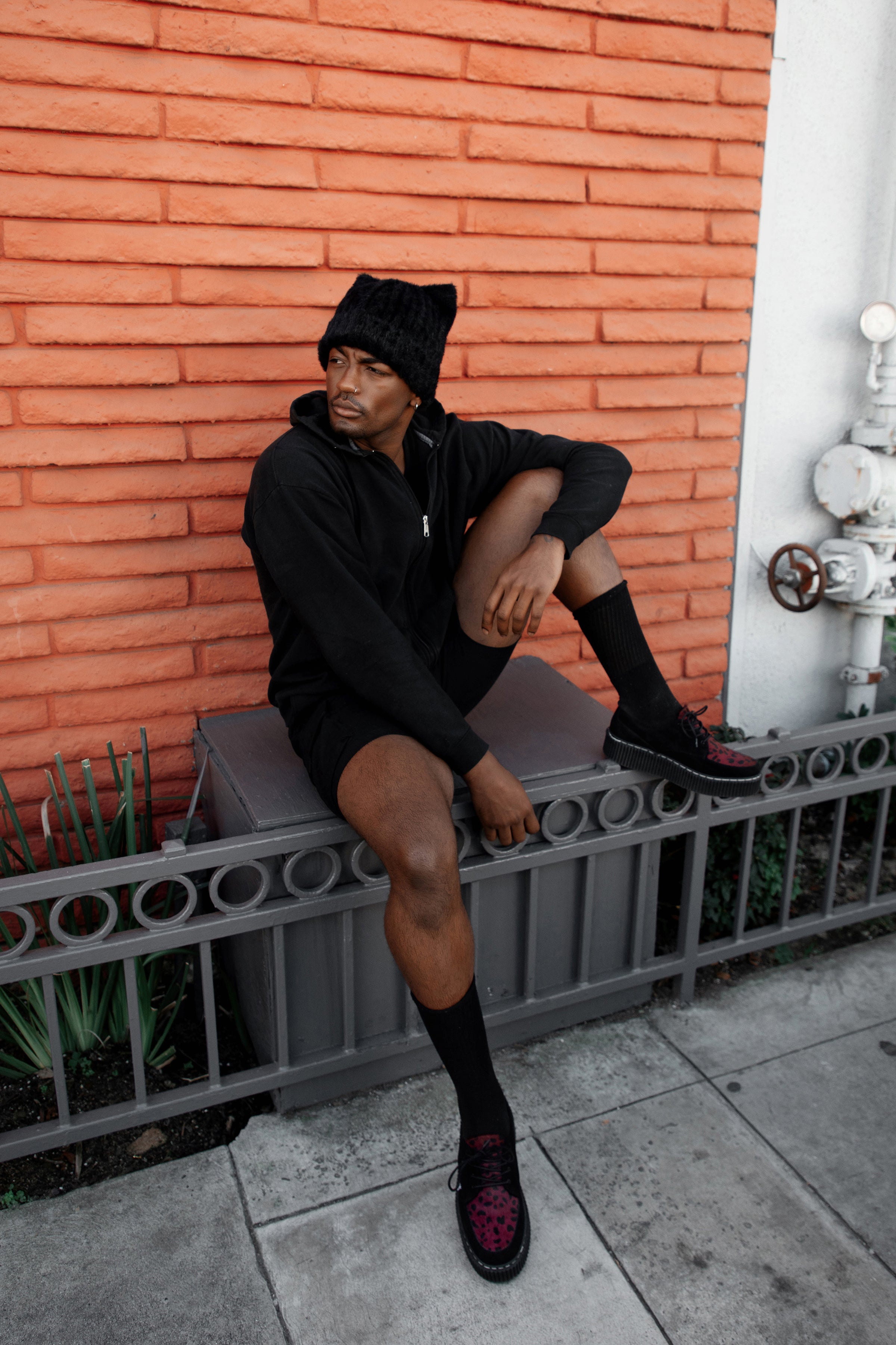 Black Suede Burgundy Leopard Hair Vintage Creeper