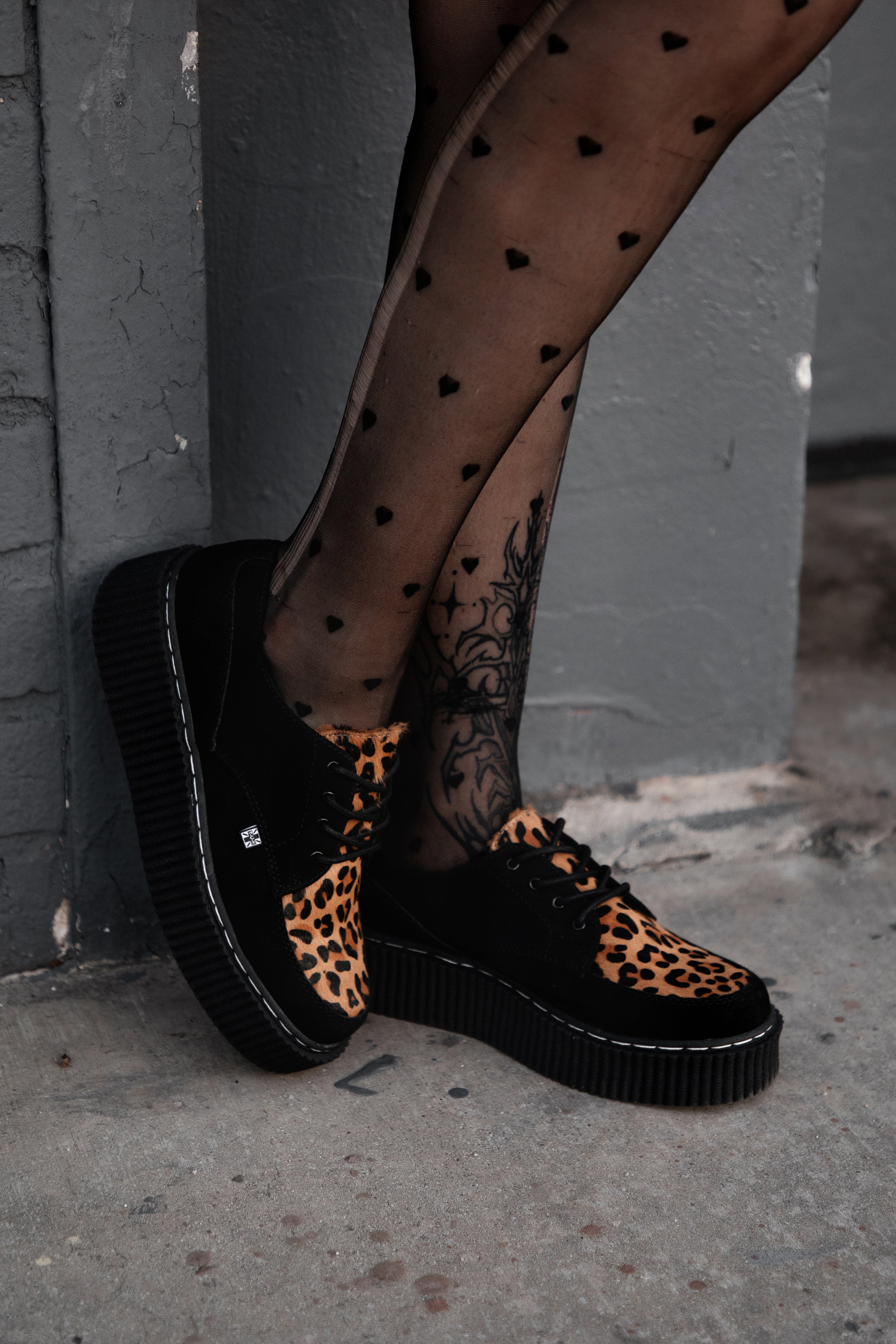 Black Suede Brown Leopard Hair Vintage Creeper