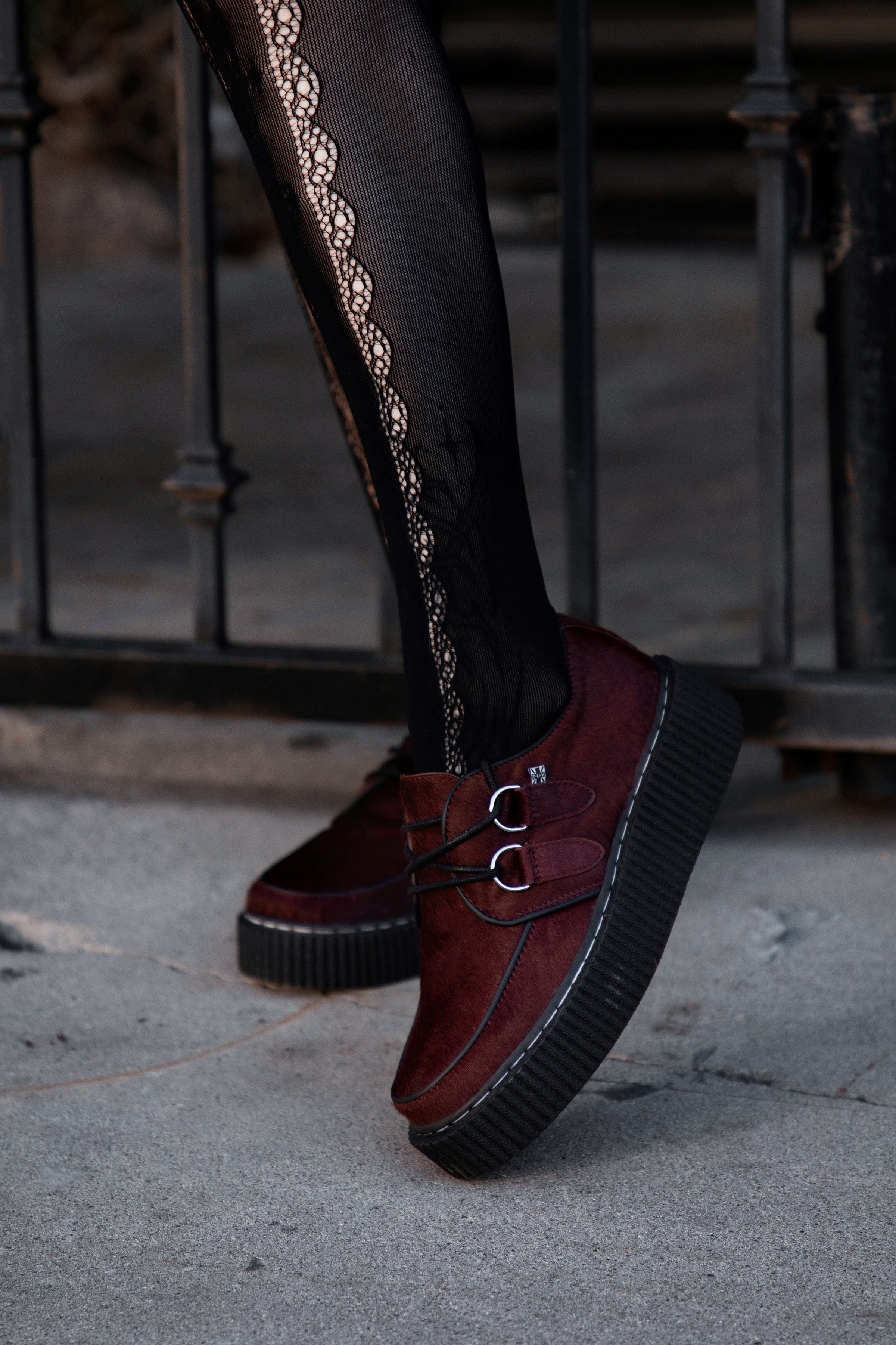 Burgundy Cow Hair Vintage Creeper