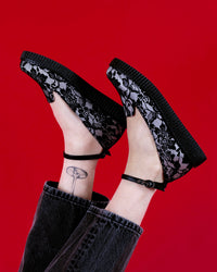 Black Satin Lace Pointed Ballet Creeper
