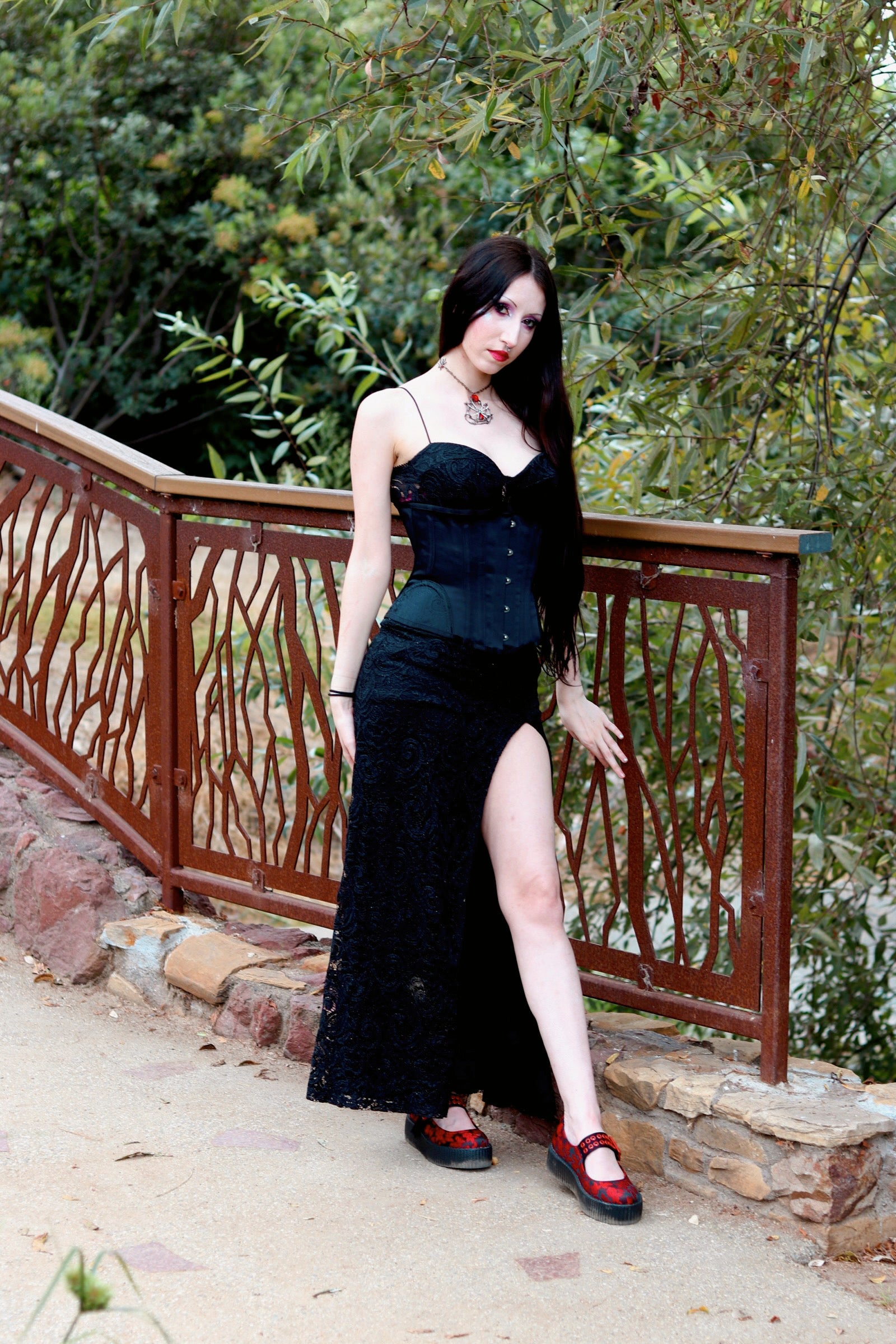 Black & Red Silk Flower Mondo Mary Jane