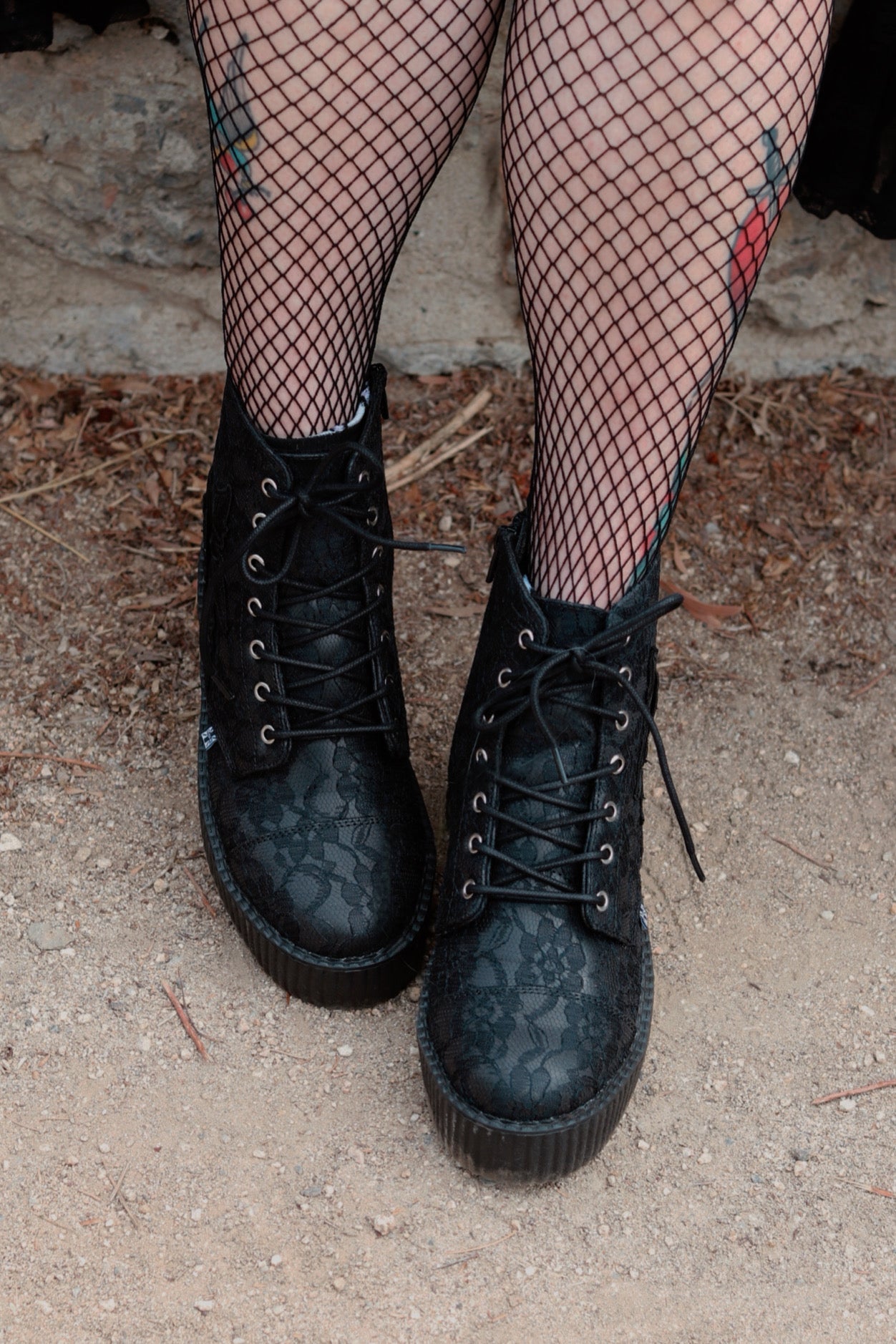 Black TUKskin 7 Eye Flower Lace Viva Mondo Boot