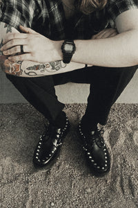 Black Leather Flat Studded Viva Mondo Creeper