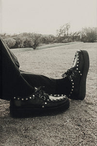 Black Leather Flat Studded Viva Mondo Creeper
