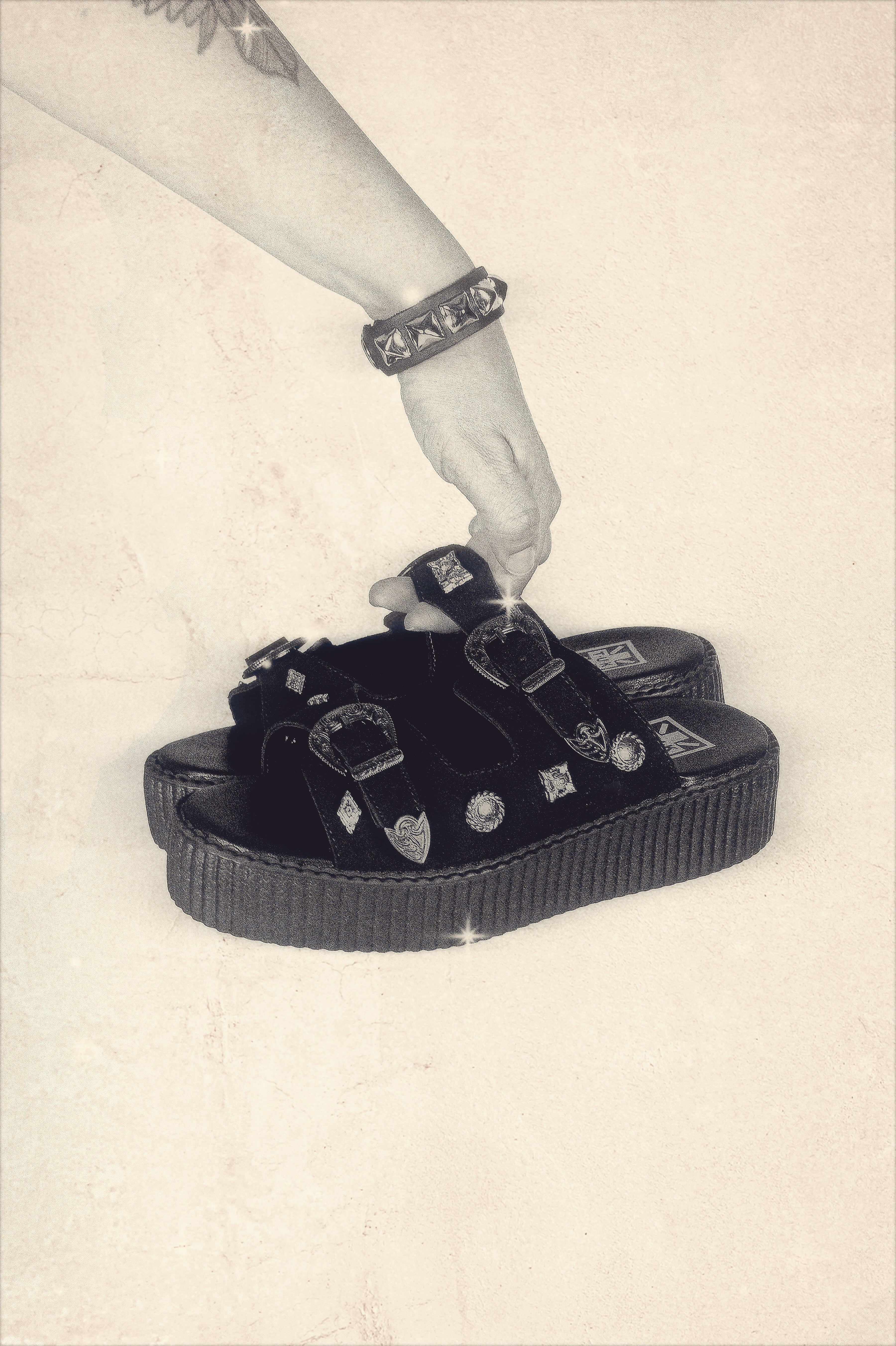 Black Suede Western 2 Strap Viva Mondo Sandal