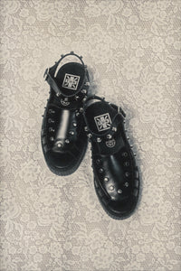 Black Leather Flat Studded Viva Mondo Sandal