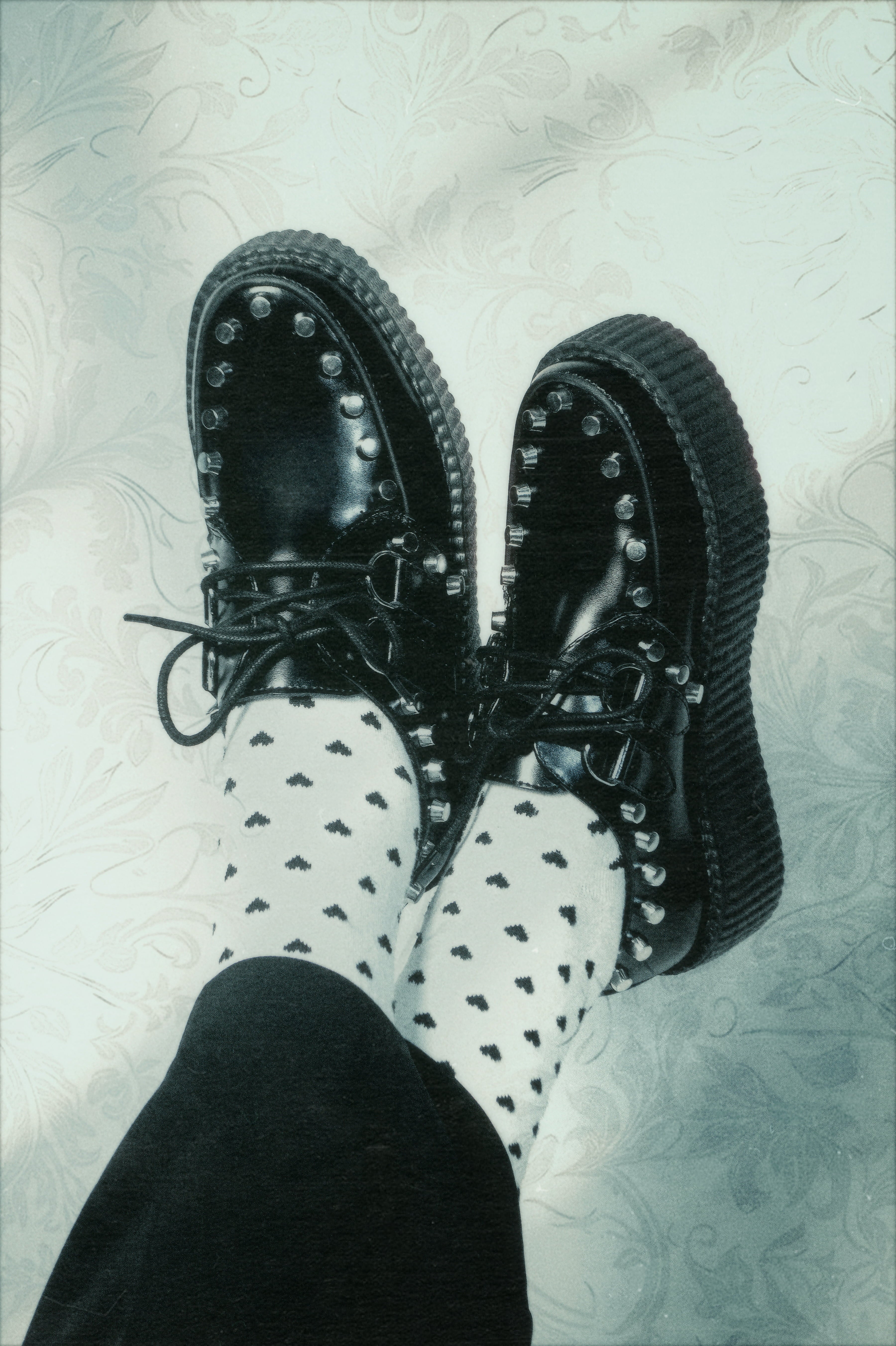 Black Leather Flat Studded Viva Mondo Creeper