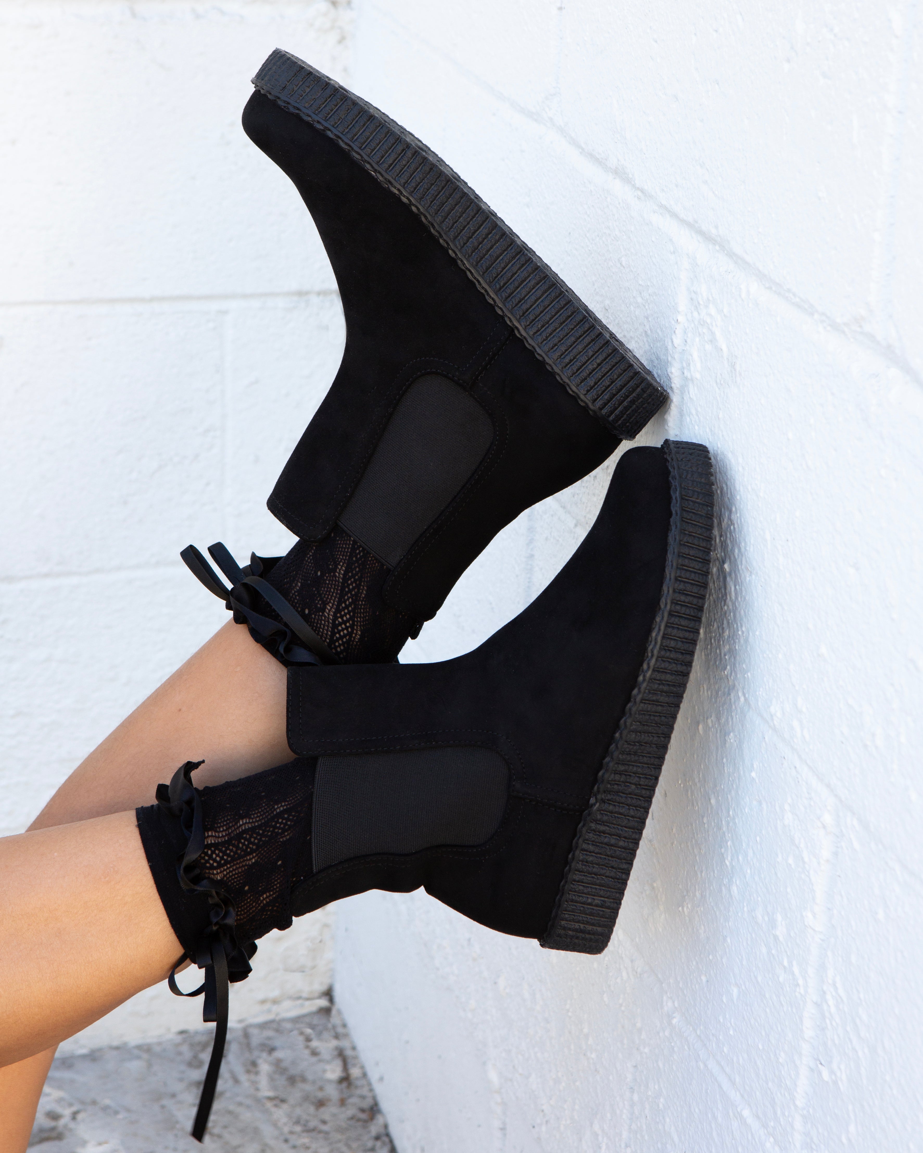 Black Faux Suede Viva Low Chelsea Boot