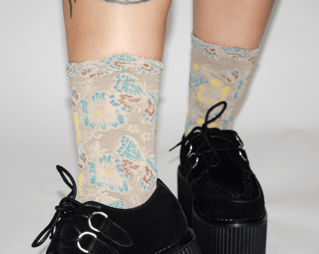 TSK1153 Beige Floral Sock TSK1153-OS