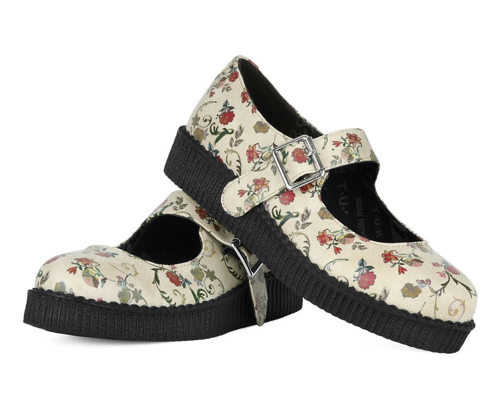 F3423L Beige Floral Viva Low Mary Jane