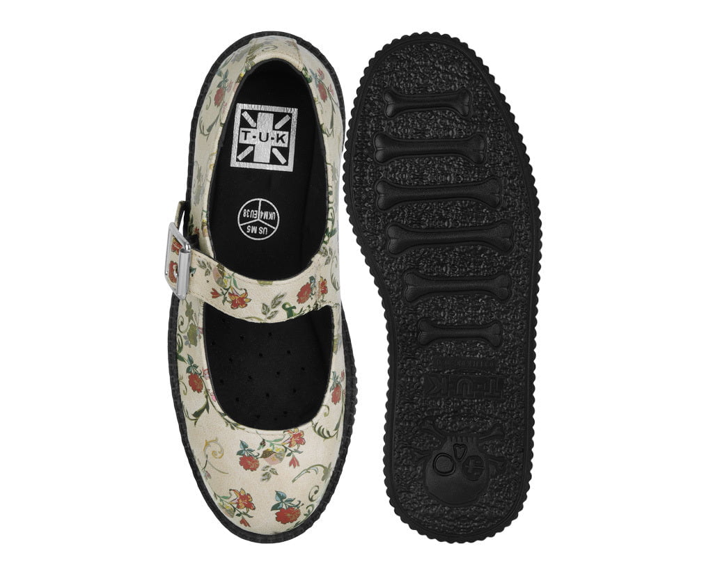 F3423L Beige Floral Viva Low Mary Jane F3423L-05