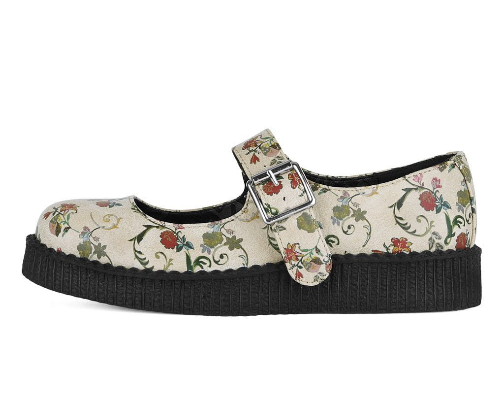 F3423L Beige Floral Viva Low Mary Jane
