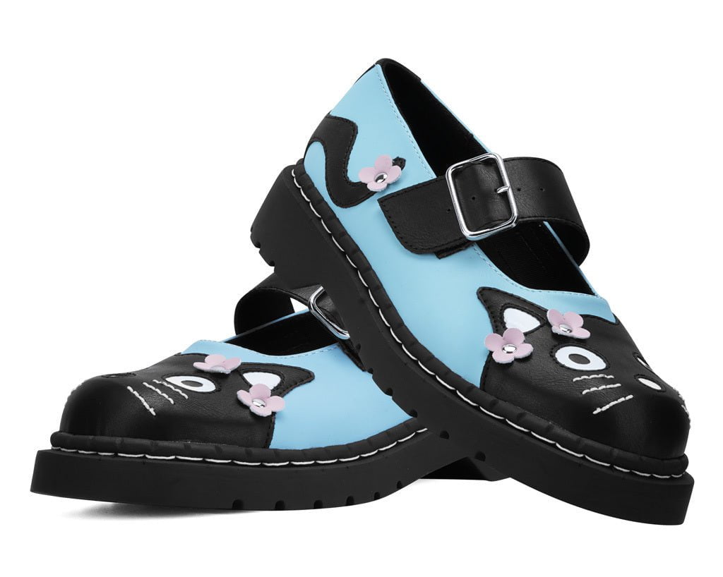 T2368 Black & Baby Blue Flower TUKskin Kitty Mary Jane T2368-05