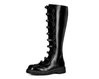 Black Brogue Leather Knee High Multi Strap Boot - T.U.K.T2387-05