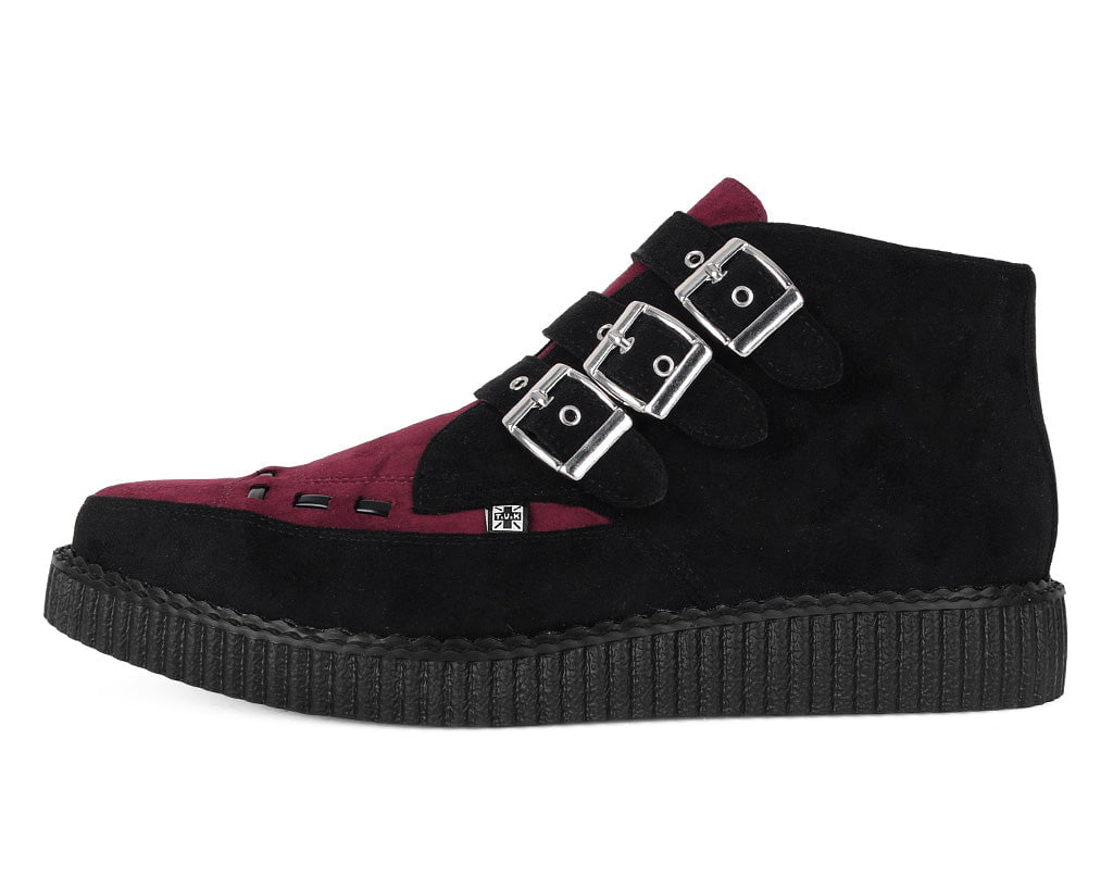 A3290 Black & Burgundy 3-Buckle Pointed Creeper Boot