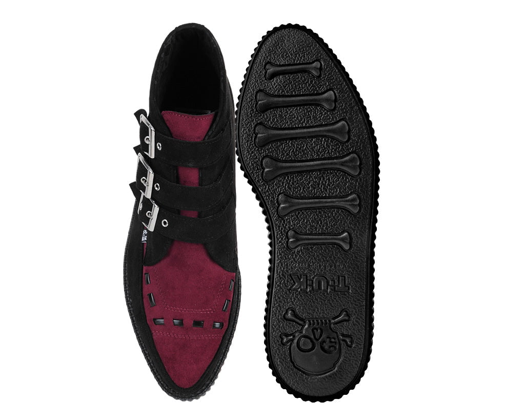 A3290 Black & Burgundy 3-Buckle Pointed Creeper Boot