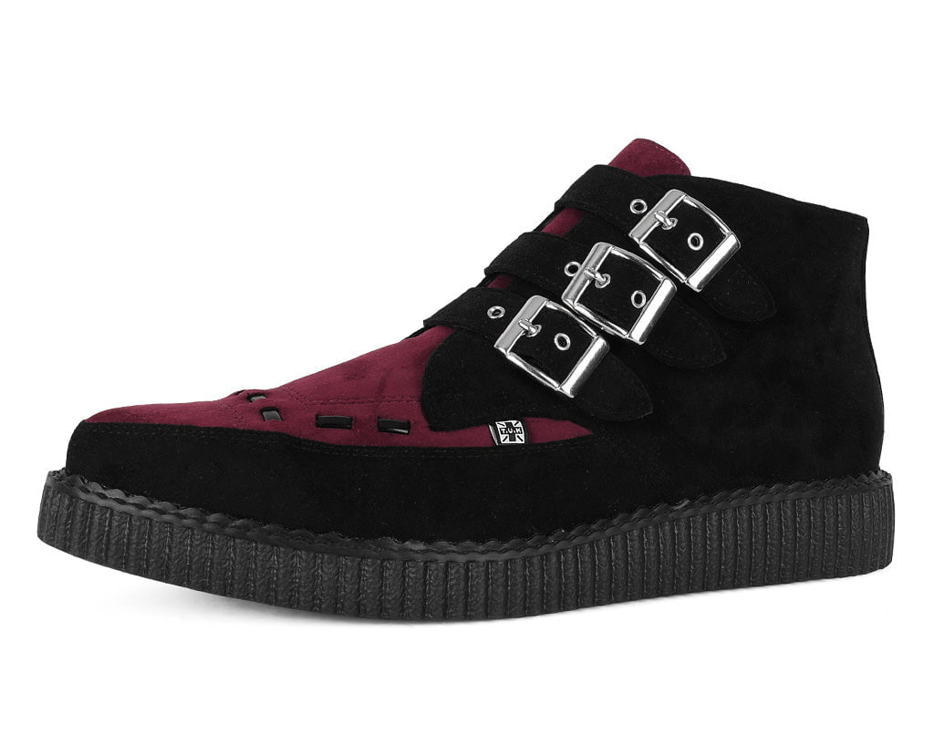 A3290 Black & Burgundy 3-Buckle Pointed Creeper Boot