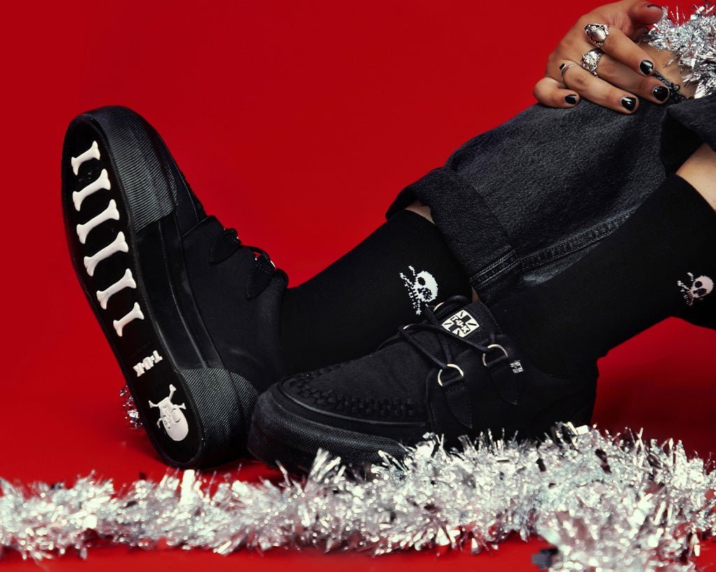 A3328 Black Canvas Interlace Platform Creeper Sneaker