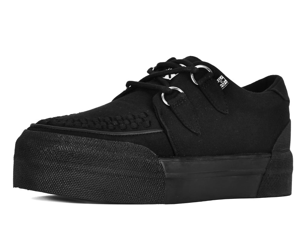 A3328 Black Canvas Interlace Platform Creeper Sneaker