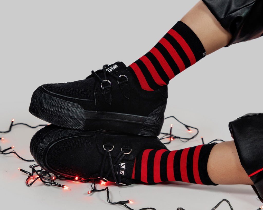 A3328 Black Canvas Interlace Platform Creeper Sneaker