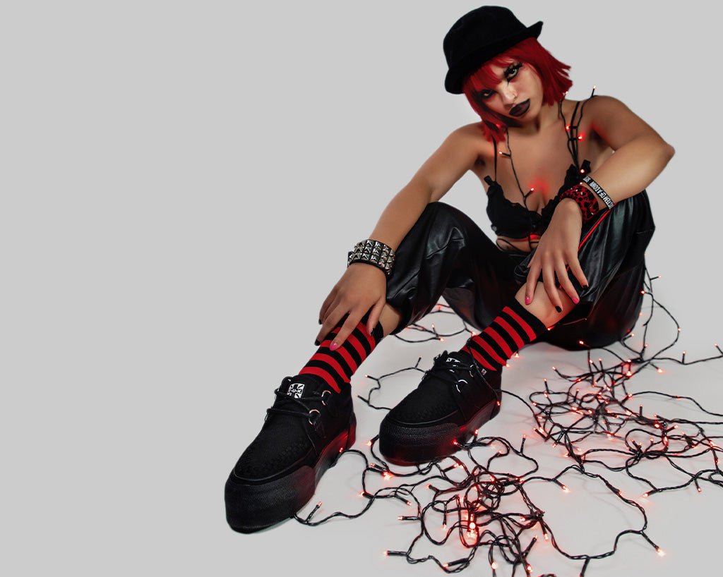 A3328 Black Canvas Interlace Platform Creeper Sneaker