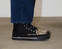 A3095 Black Canvas & Leopard 8-Eye Sneaker Boot