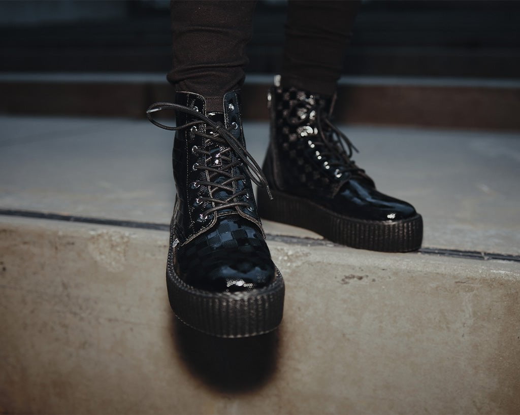 V3202 Black Checkered Patent Viva Mondo Boot