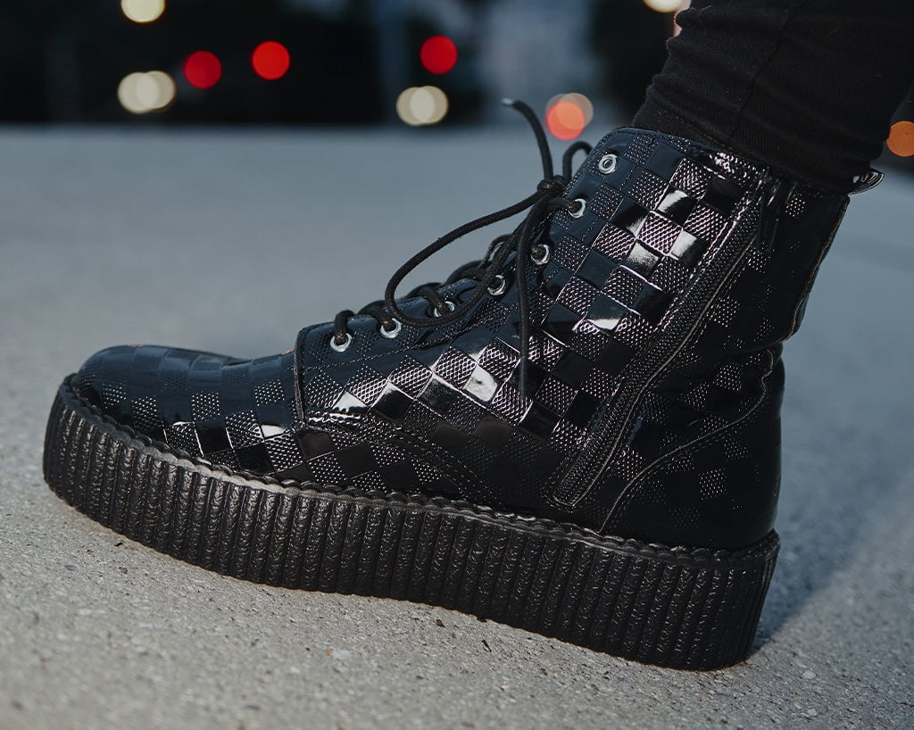 V3202 Black Checkered Patent Viva Mondo Boot