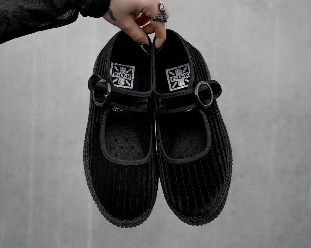 F3213L Black Corduroy Viva Low Mary Jane