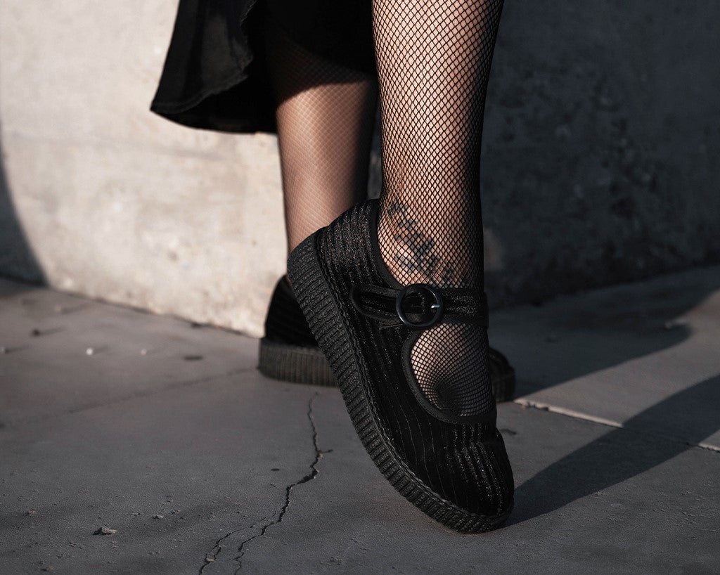 F3213L Black Corduroy Viva Low Mary Jane