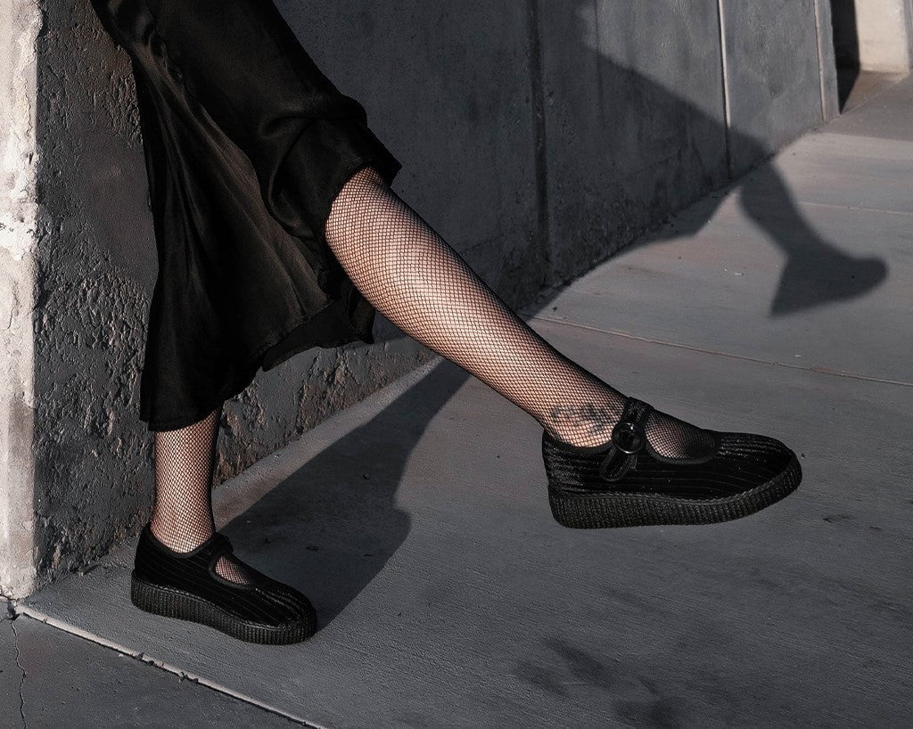 F3213L Black Corduroy Viva Low Mary Jane