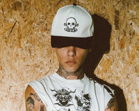 HT08 Black & Cream Skull Logo Hat HT08-OS