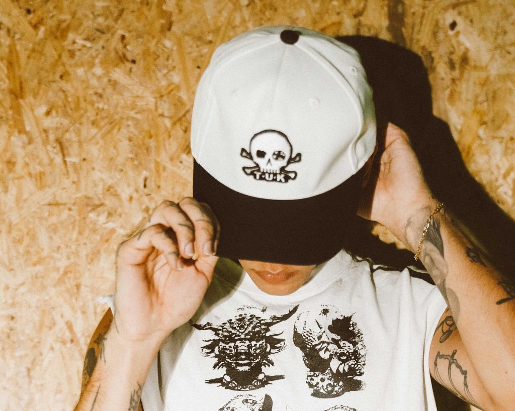 HT08 Black & Cream Skull Logo Hat HT08-OS