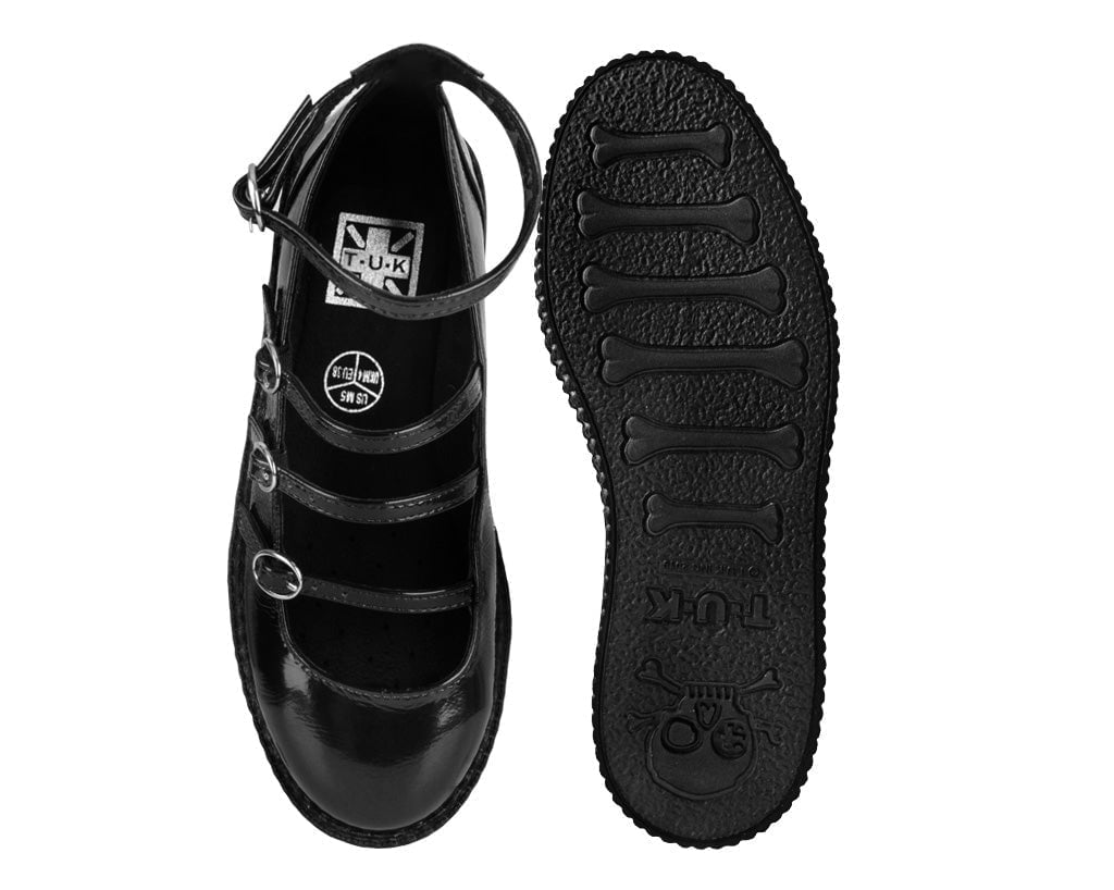 F3268L Black Crinkle Patent Multi-Strap Viva Low Mary Jane