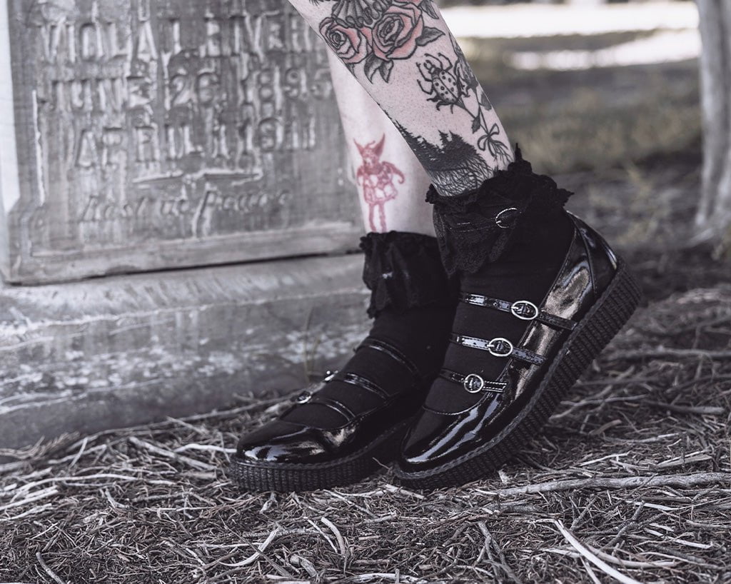 F3268L Black Crinkle Patent Multi-Strap Viva Low Mary Jane