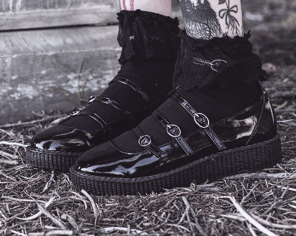 F3268L Black Crinkle Patent Multi-Strap Viva Low Mary Jane