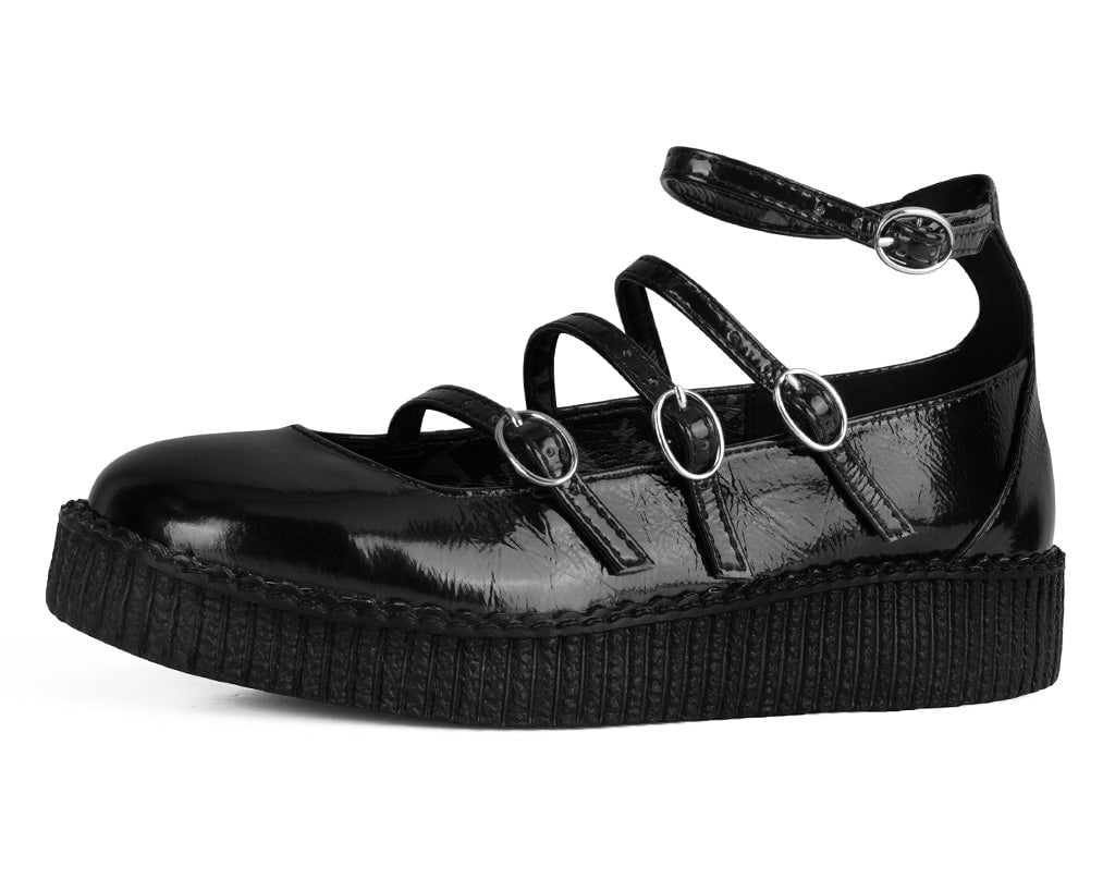 F3268L Black Crinkle Patent Multi-Strap Viva Low Mary Jane