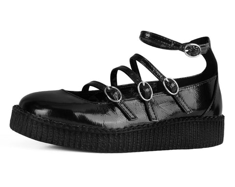 F3268L Black Crinkle Patent Multi-Strap Viva Low Mary Jane